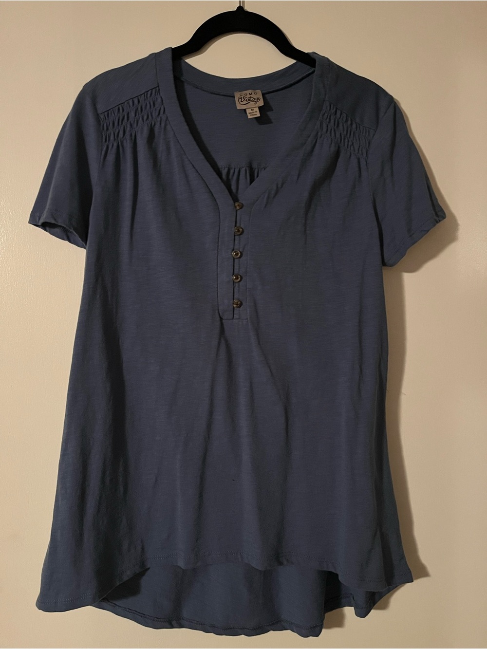 Como Vintage Slate Blue Short-Sleeve Button Henley Top